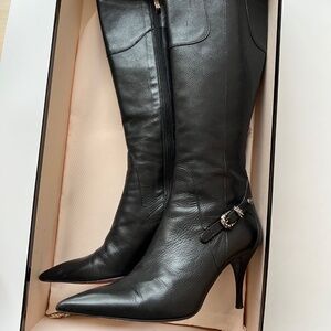 Cesare Paciotti Black Leather Knee-High Heeled Boots size 37.5 made in Italy